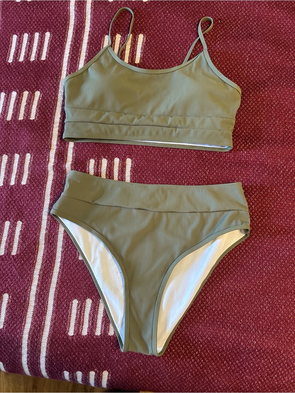 Olive Green High-Waist High Leg Two-Piece Swim Set